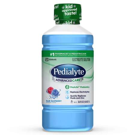 PEDIALYTE Pedialyte Advanced Care Blue Raspberry 33.8 Fl oz. (1L) Bottle, PK8 63059